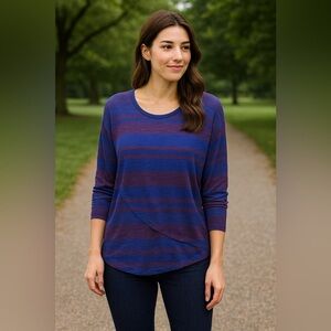 Anthropologie Stateside Striped Mock Wrap Long Sleeve Top Size XS Purple Blue